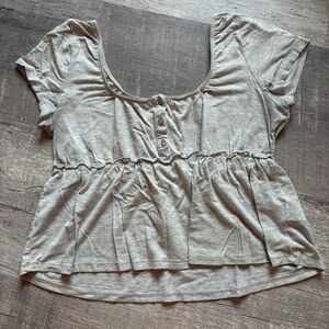 Women's Gray Babydoll Button-Front Top